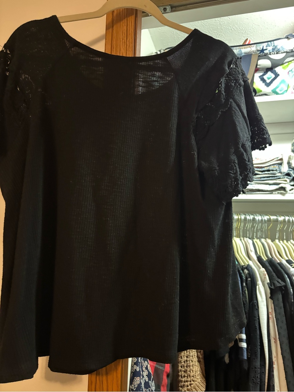 Brand new condition Daytrip Black Short Sleeve Top with Lace Sleeves